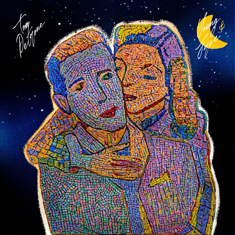 Painterly multicoloured portrait of two figures